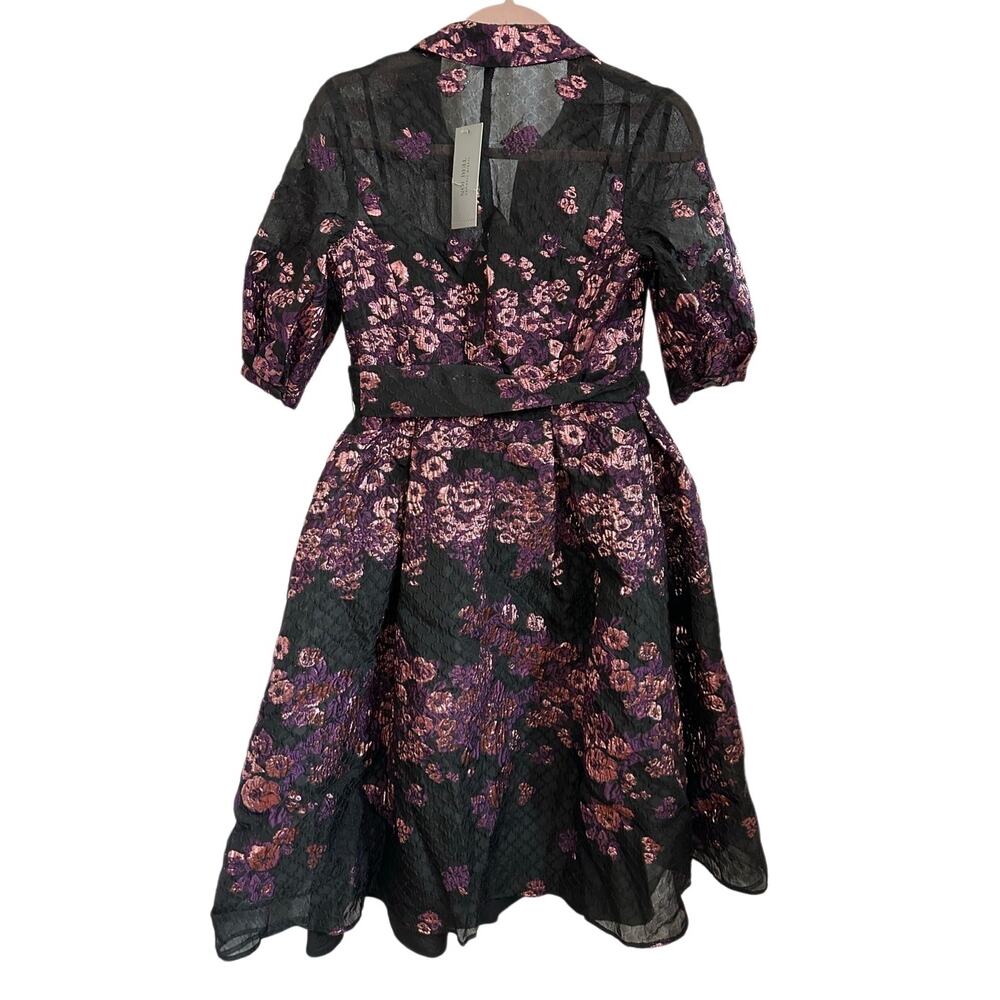 Rickie Freeman Teri Jon Metallic Jacquard Shirt Dress Floral‎ Print Size S 4/6 - Picture 5 of 16